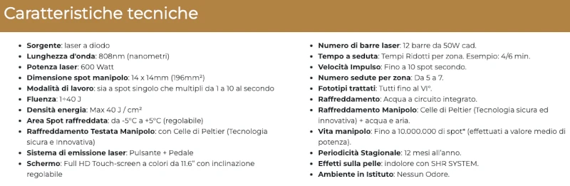 caratteristiche tecniche macchinario laser estetisti