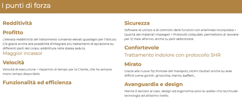 punti di forza macchinario laser estetica